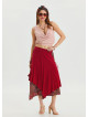 Red Asymmetrical Skirt with Elastic Waist and Tie Detail 4518